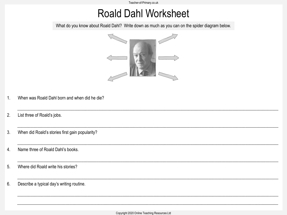 The Magic Finger - Lesson 1: Roald Dahl - Worksheet