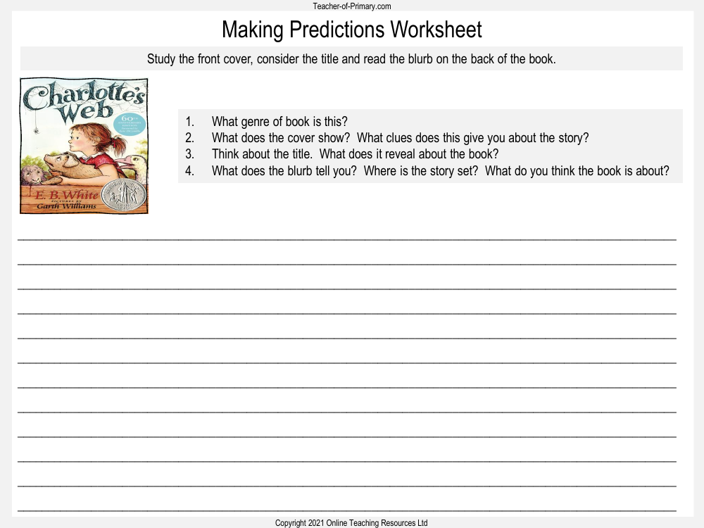 Charlotte's Web - Lesson 1: Infer and Deduce - Making Predictions Worksheet