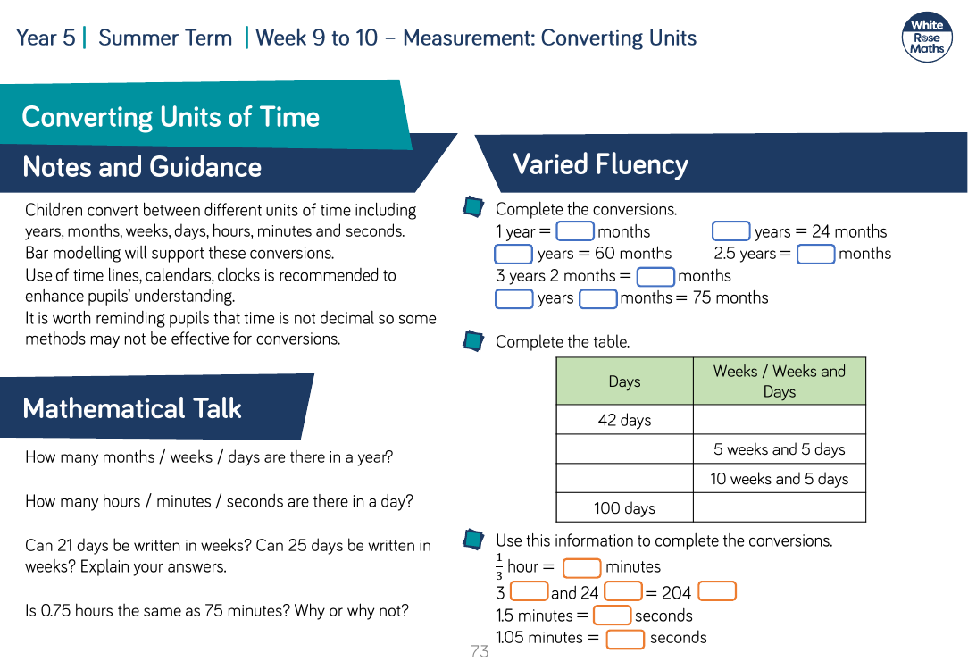Converting Units of Time: Varied Fluency