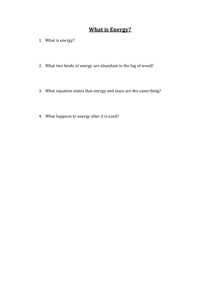 What is Energy - Worksheet