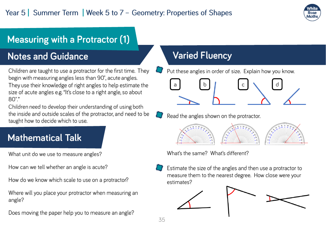 Measuring with a Protractor (1): Varied Fluency