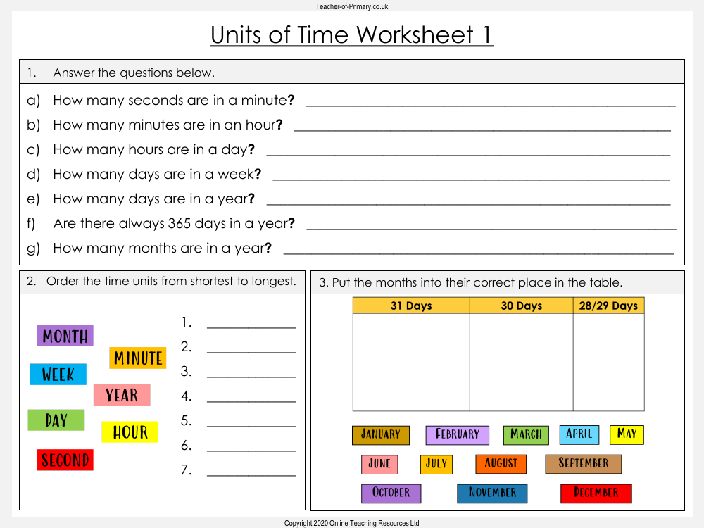 units of time year 3 reasoning and problem solving