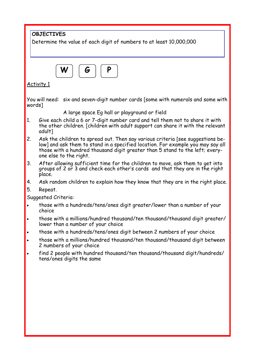 Digit value in numbers up to 10,000,000 worksheet