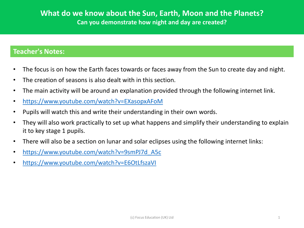 How can you demonstrate how night and day are created? - Teacher notes