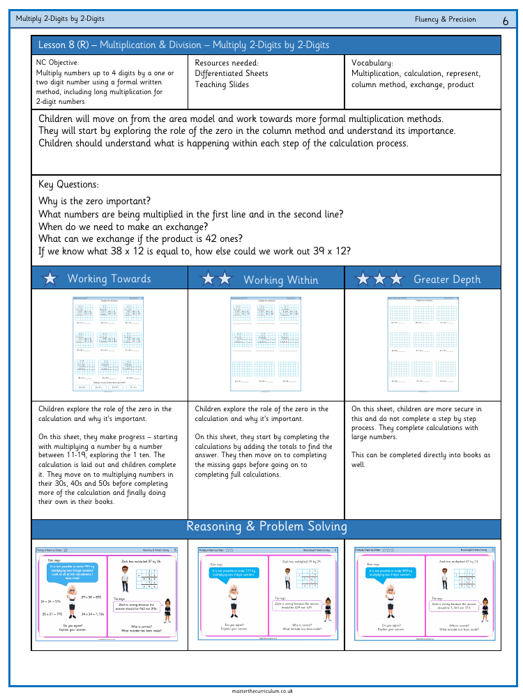 Addition, Subtraction, Multiplication and Division - Formal multiplication 2-digits by 2-digits - Worksheet