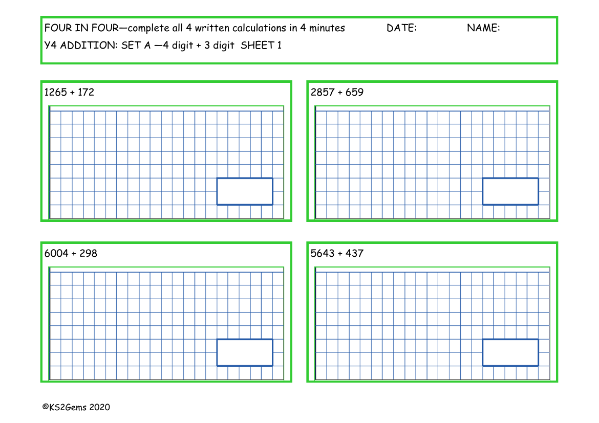 Four in Four -  Addition Set A - 4d + 3d