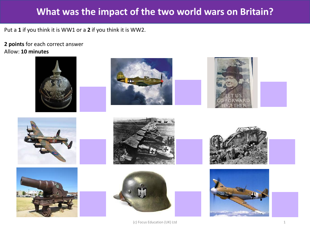 Sort Images - World War 1 and 2 - Year 6