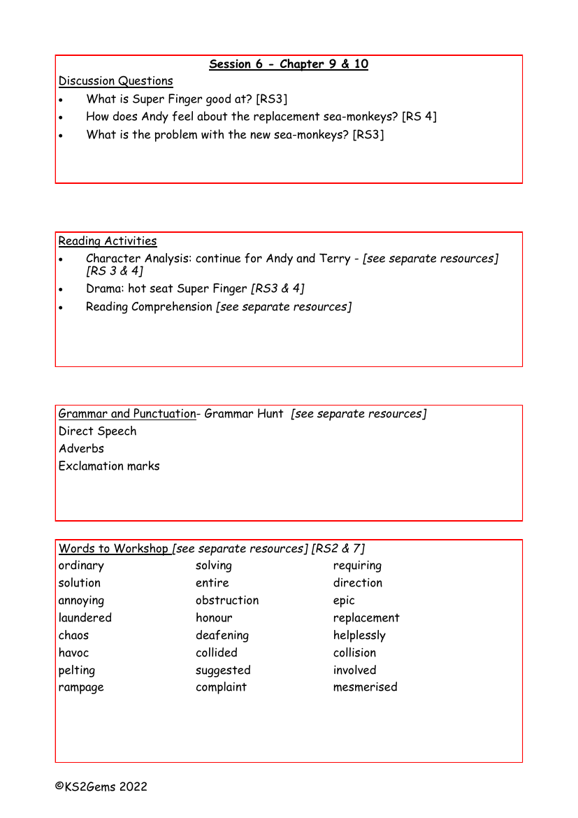 The 13-Storey Treehouse - Session 6 - Chapters 9 and 10 - Worksheet