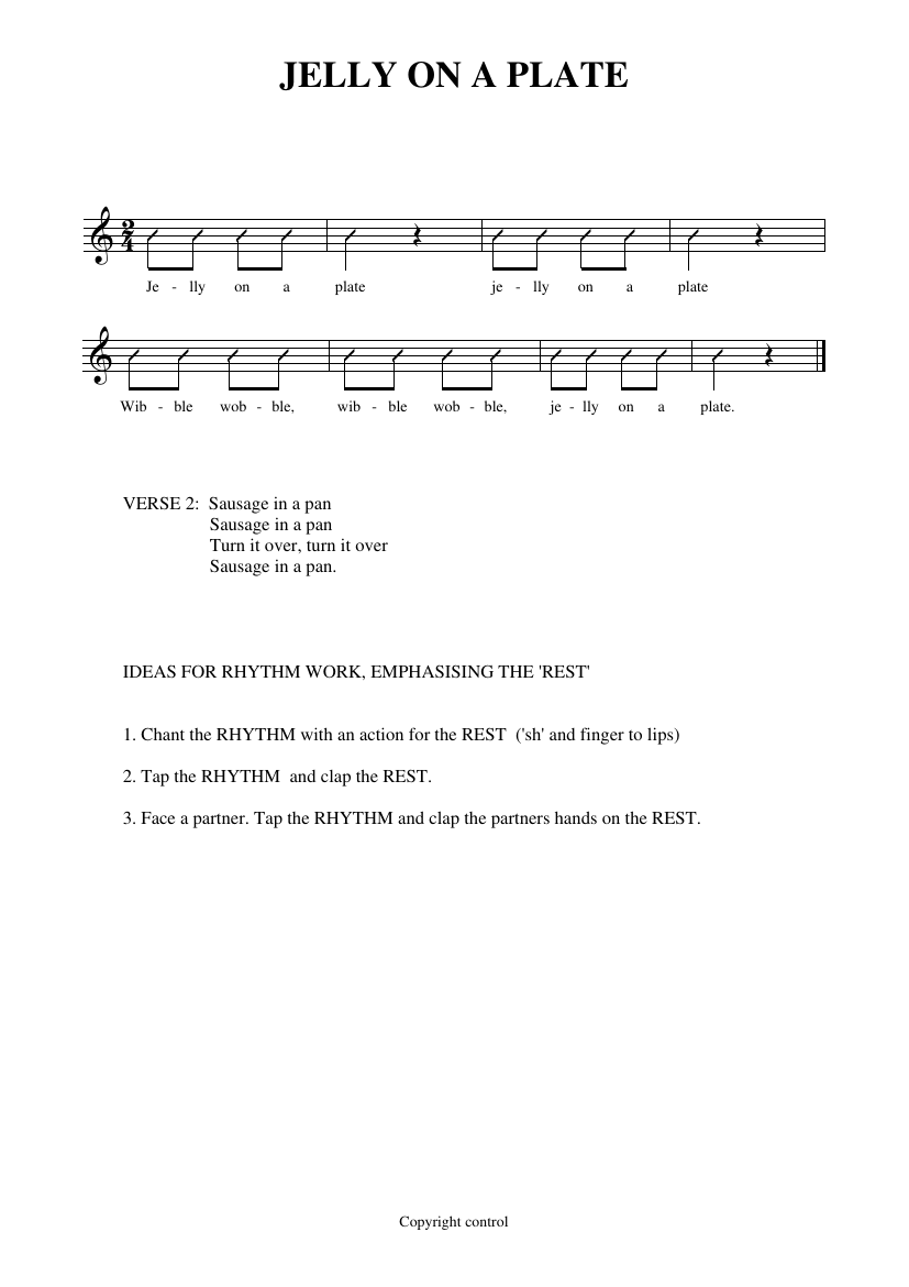 Rhythm and Pulse Year 1 Notations - Jelly on a plate