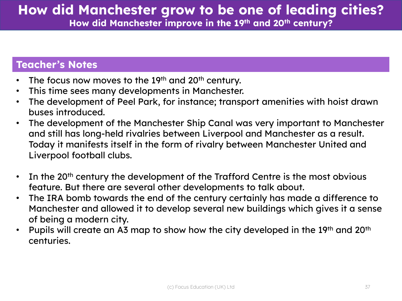 How did Manchester improve in the 19th and 20th centuries? - Teacher notes