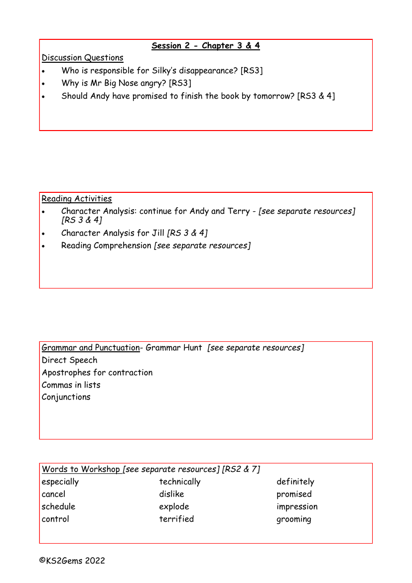 The 13-Storey Treehouse - Session 2 - Chapters 3 and 4 - Worksheet