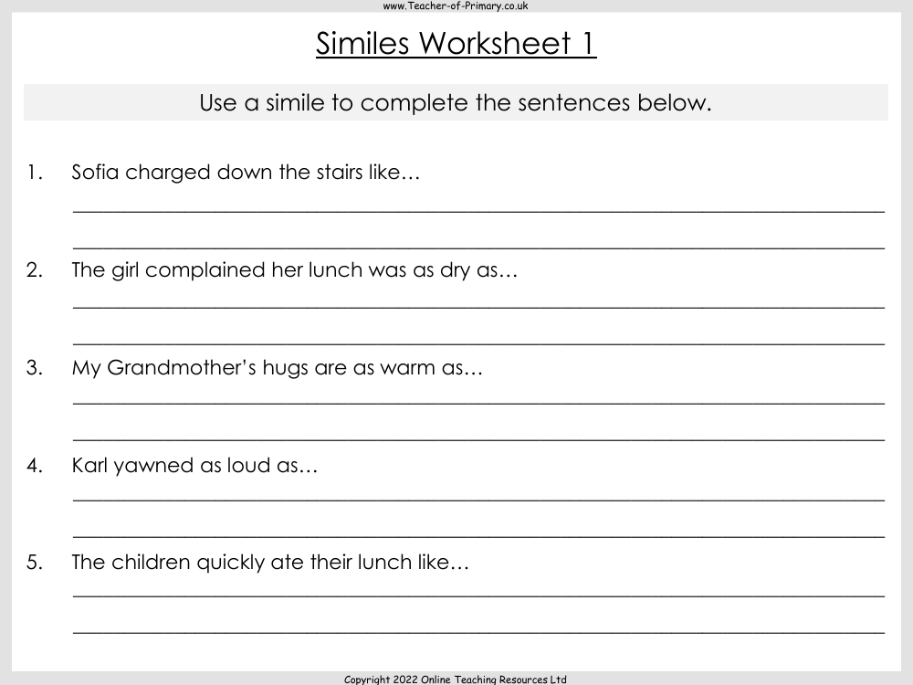 Similes - Worksheet