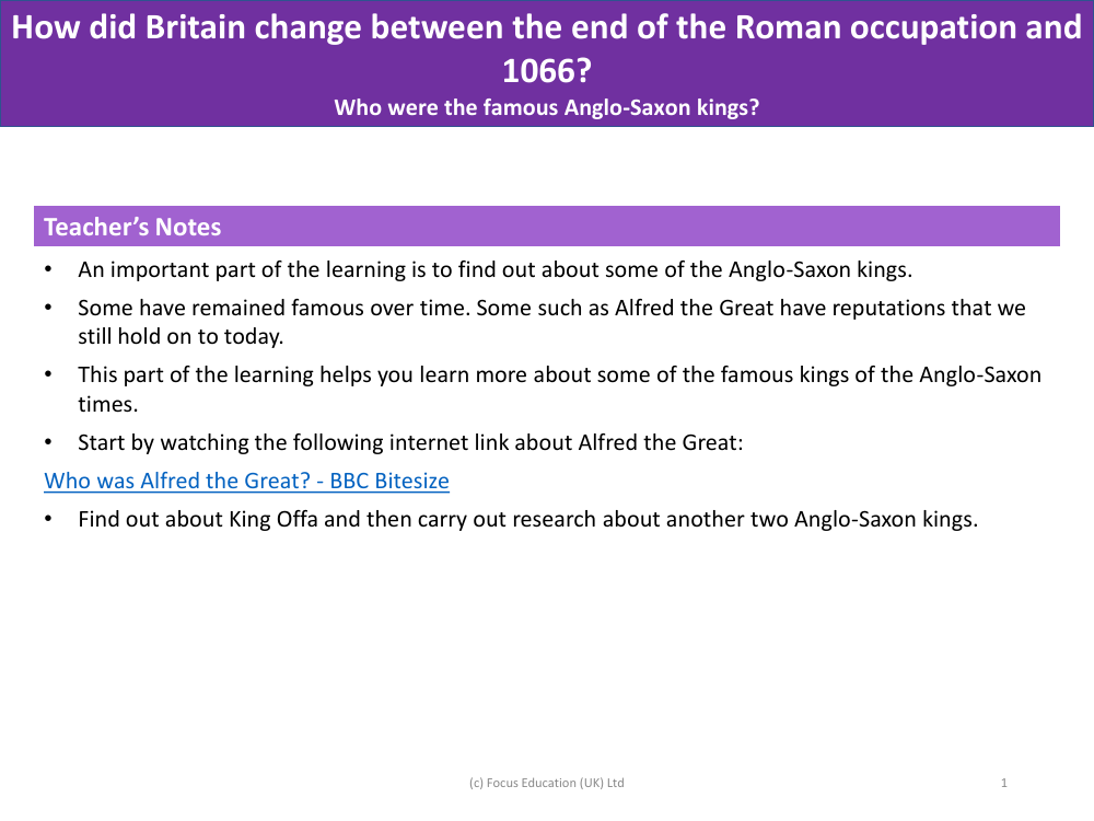 Who were the famous Anglo-Saxon kings? - Teacher notes