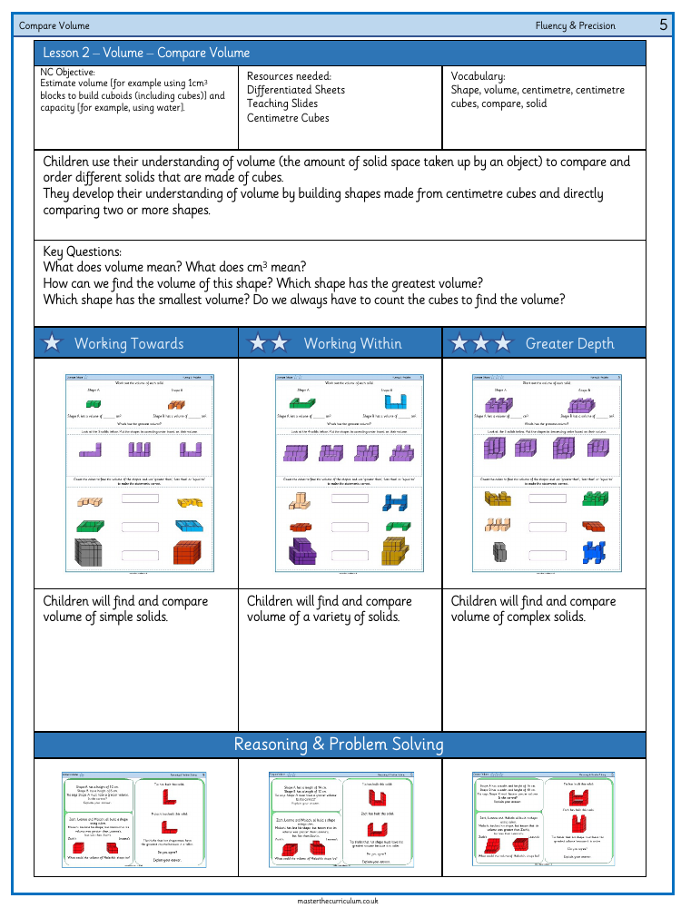 Volume - Compare Volume - Worksheet