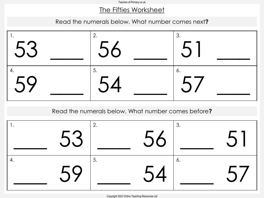 The Fifties - Worksheet