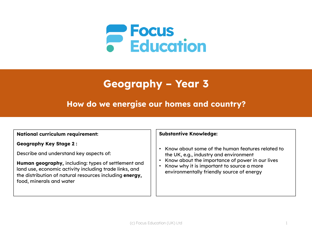 National Curriculum objectives  - Energy - Year 3