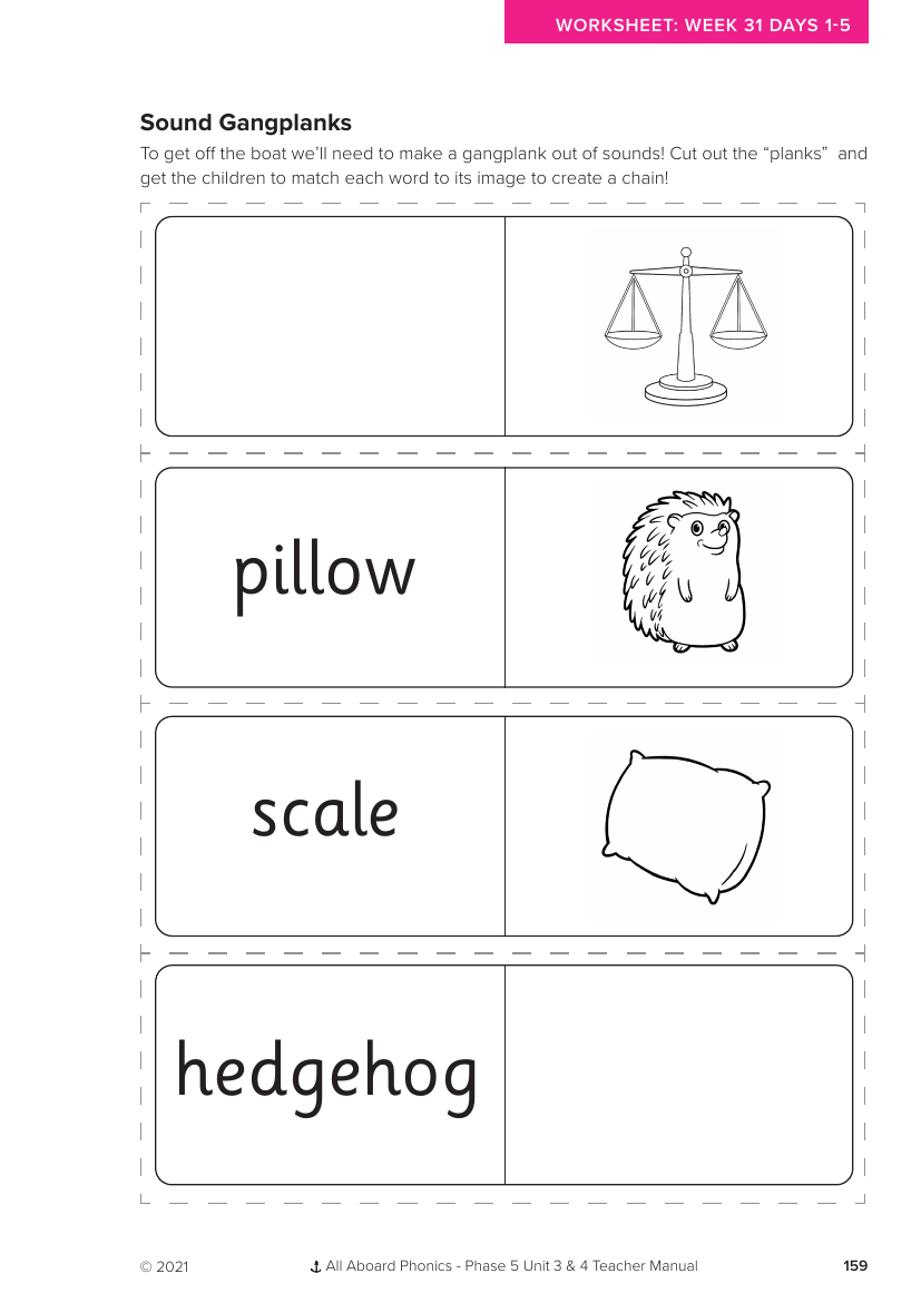 Week 31, lesson 1-5 Sound Gangplanks activity - Phonics Phase 5, unit 3 - Worksheet