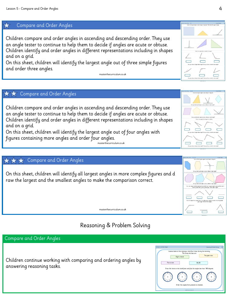 Properties of Shape - Compare and Order Angles - Worksheet