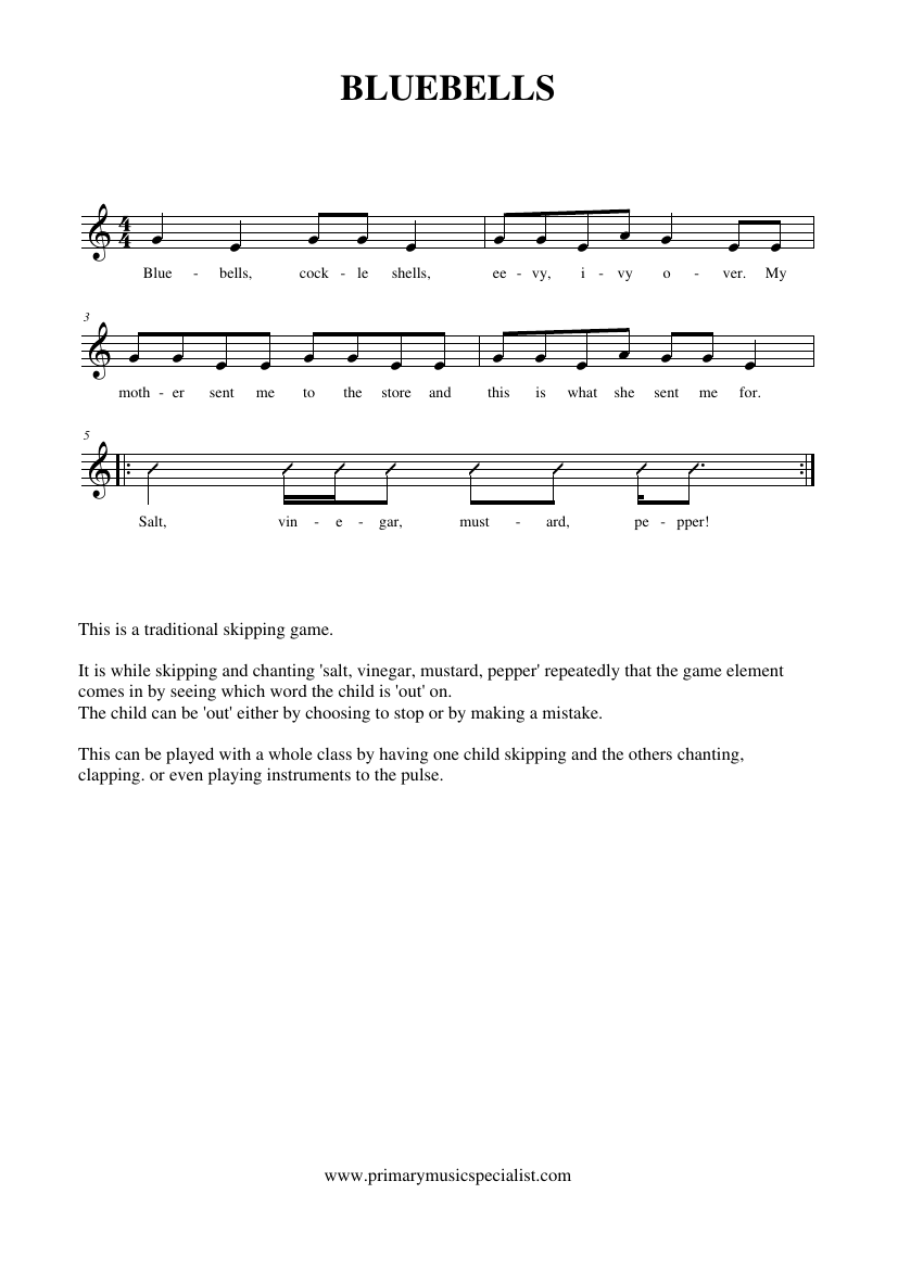 Singing Games Year 2 Notations - Bluebells