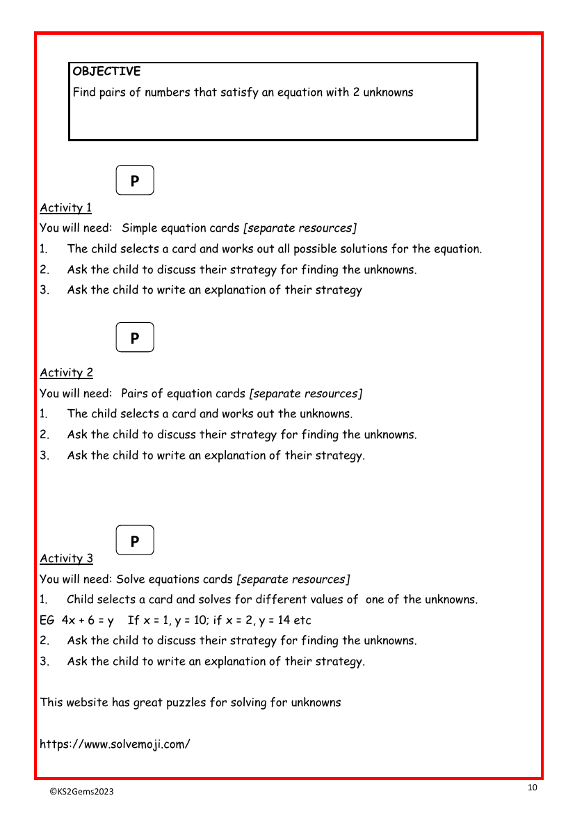 Equations with 2 unknowns worksheet