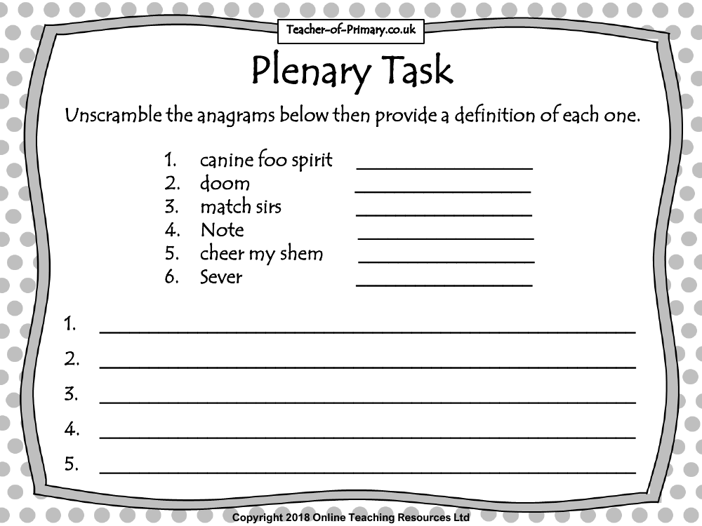Christmas Poetry Unit - Lesson 1 - Plenary Task Worksheet