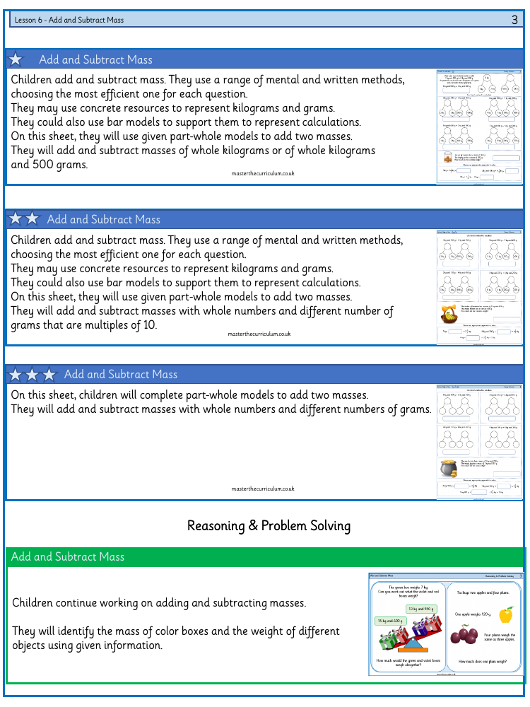 Mass and capacity - Add and subtract mass - Worksheet