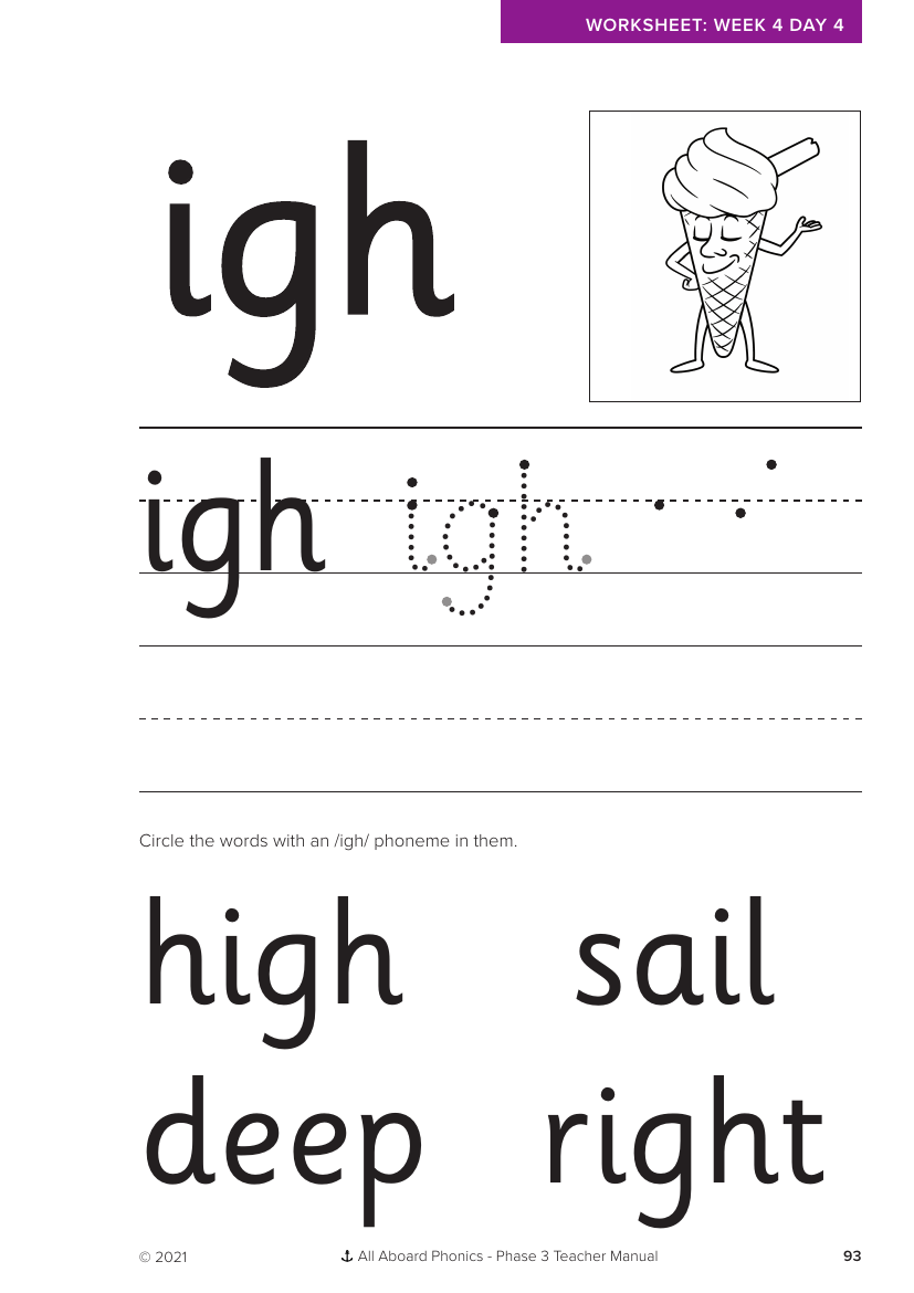 Week 4, lesson 4 Letter formation - "igh" - Phonics Phase 3  - Worksheet