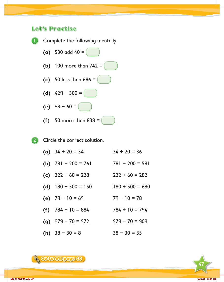 Max Maths, Year 3, Practice, Adding and subtracting multiples of 10 and 100
