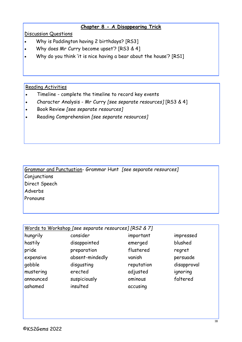 A Bear Called Paddington - Chapter 8 - Worksheet