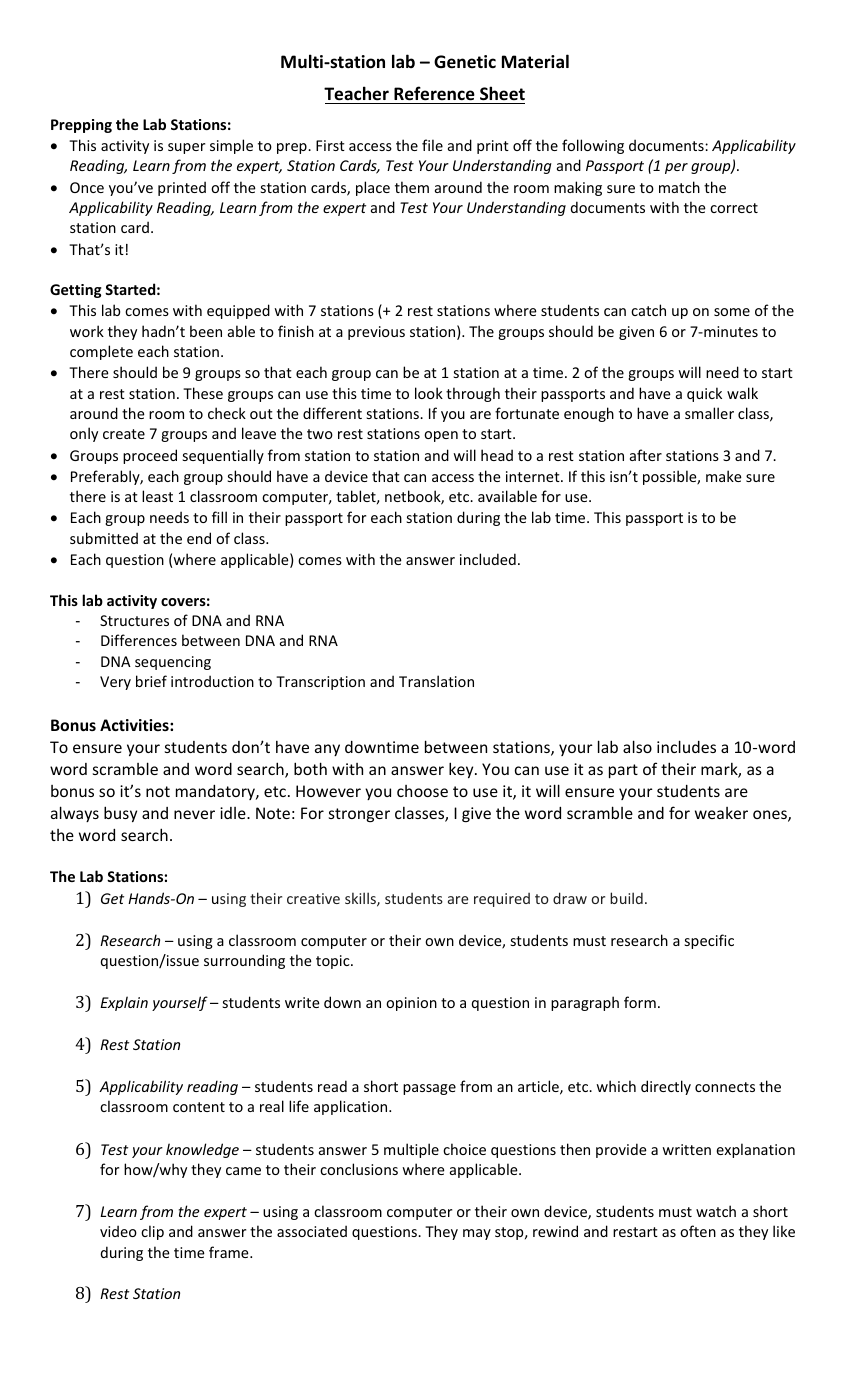 Genetic Material - Activity Instructions