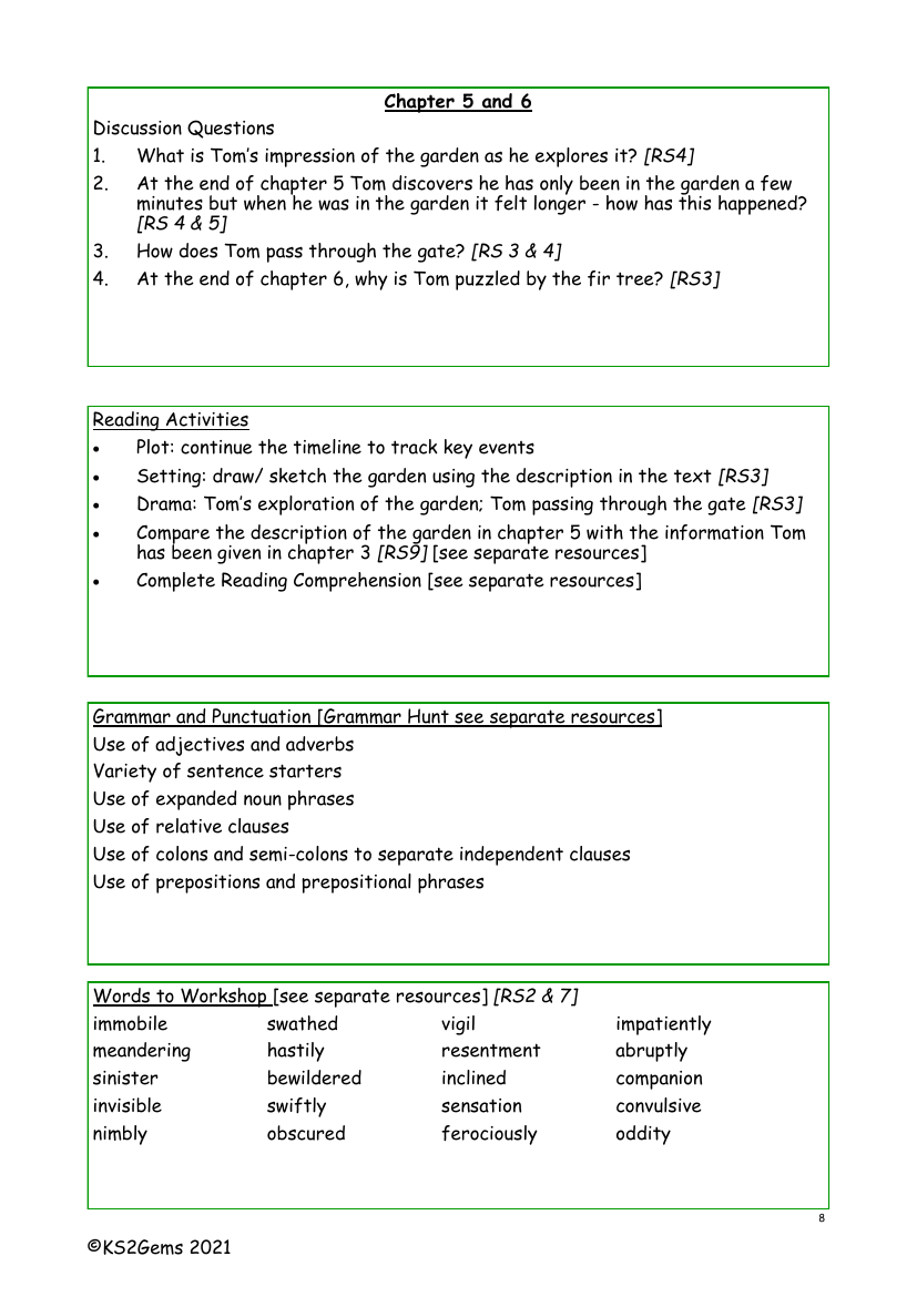 Tom's Midnight Garden - Chapter 5 & 6 - Worksheet