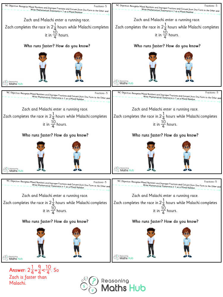 Recognise Mixed Numbers and Improper Fractions 2 - Reasoning