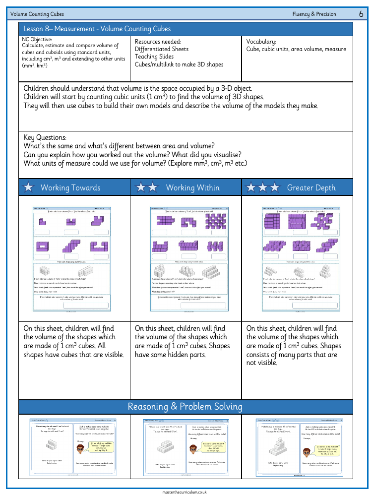 Perimeter, Area and Volume - Volume – Counting Cubes - Worksheet