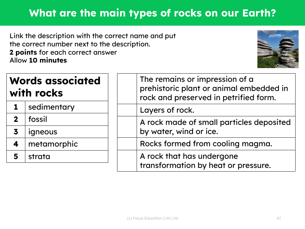 Match up - Types of rocks