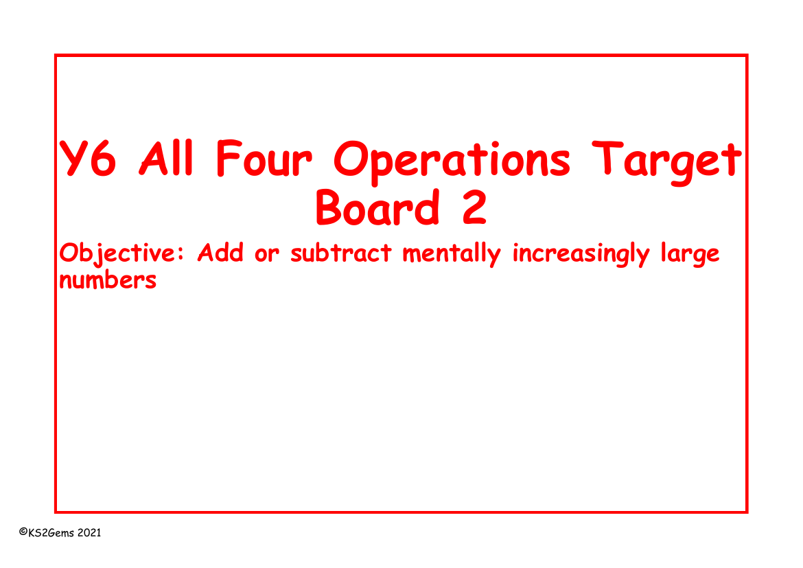 Mental addition and subtraction Target Board