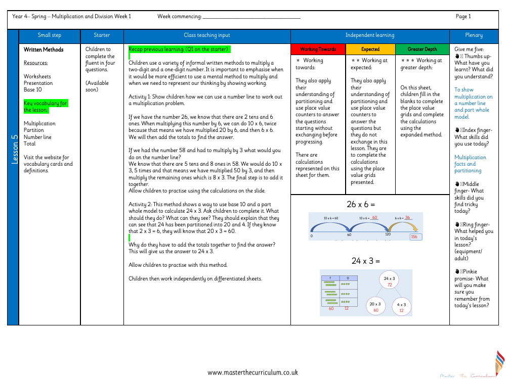 Multiplication and Division - Written Methods - Planning