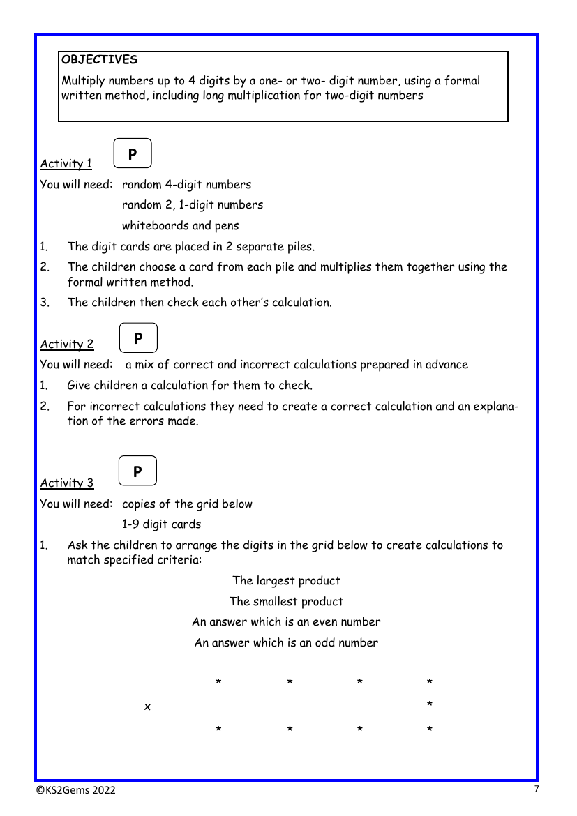 Long multiplication worksheet