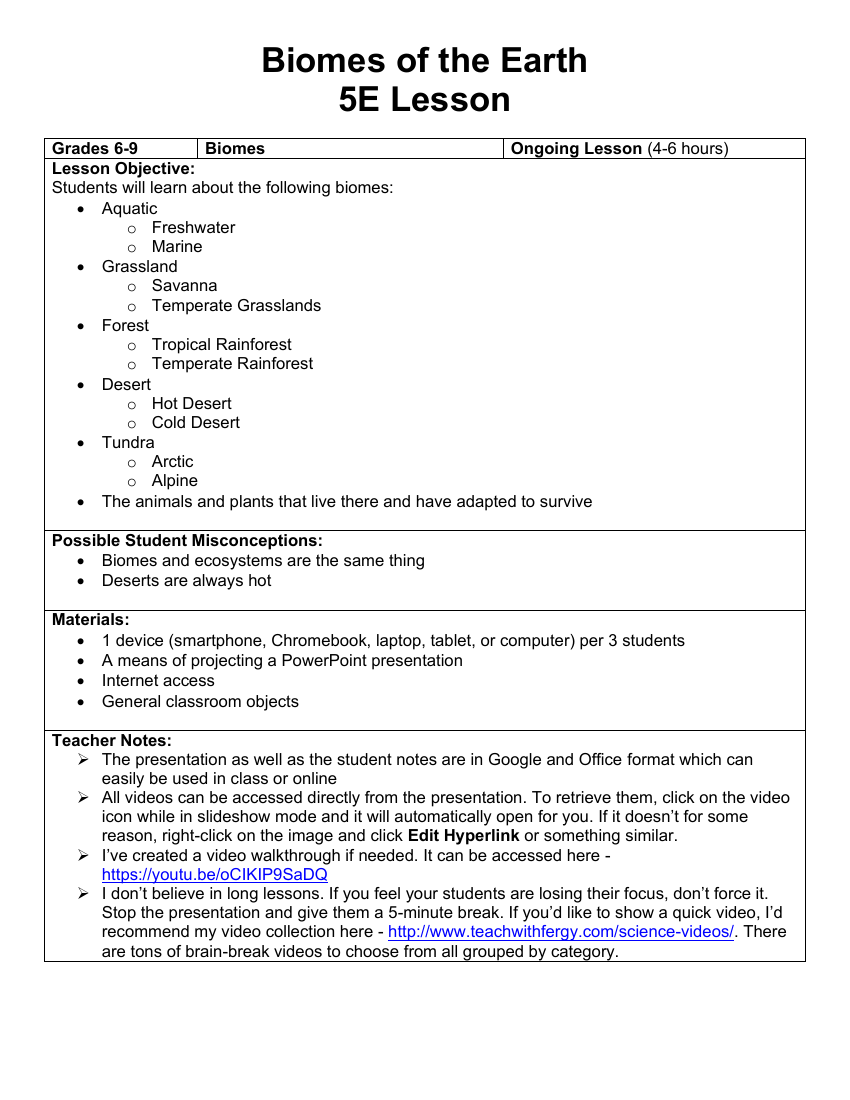 Biomes - Teaching Timeline