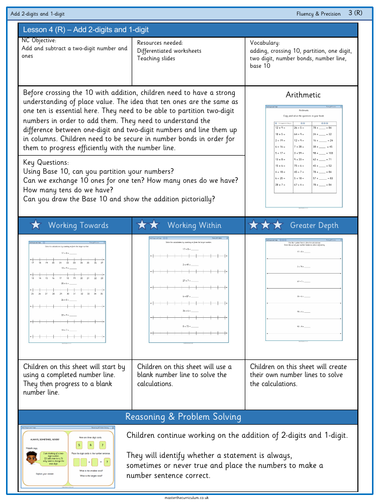 Addition and subtraction - Add two-digit and one-digit numbers  - Worksheet