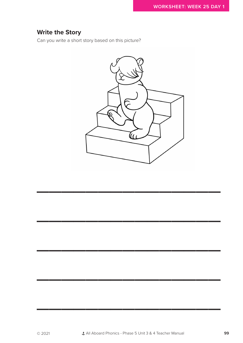 Week 25, lesson 1 Write the Story activity - Phonics Phase 5, unit 3 - Worksheet