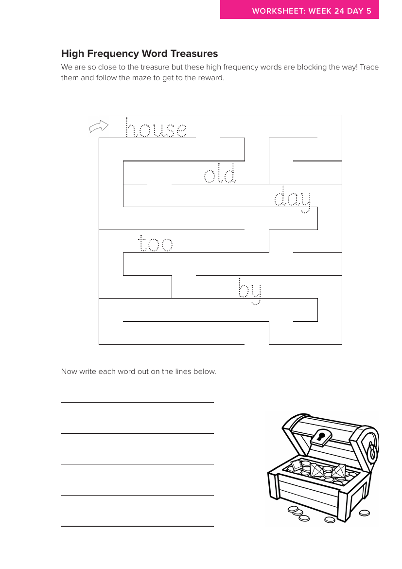 Week 24, lesson 5 High Frequency Word Treasures activity - Phonics Phase 5, unit 3 - Worksheet