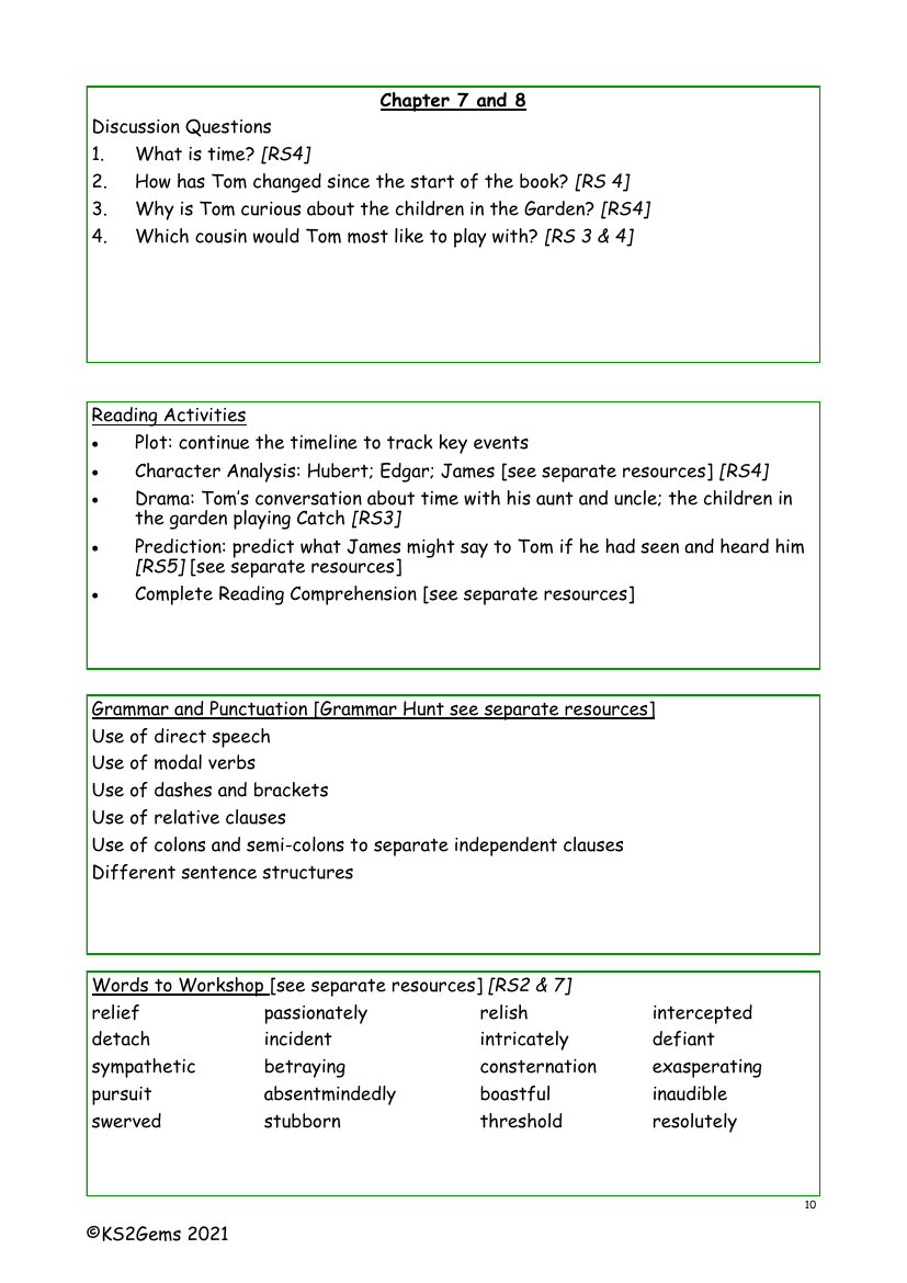 Tom's Midnight Garden - Chapter 7 & 8 - Worksheet