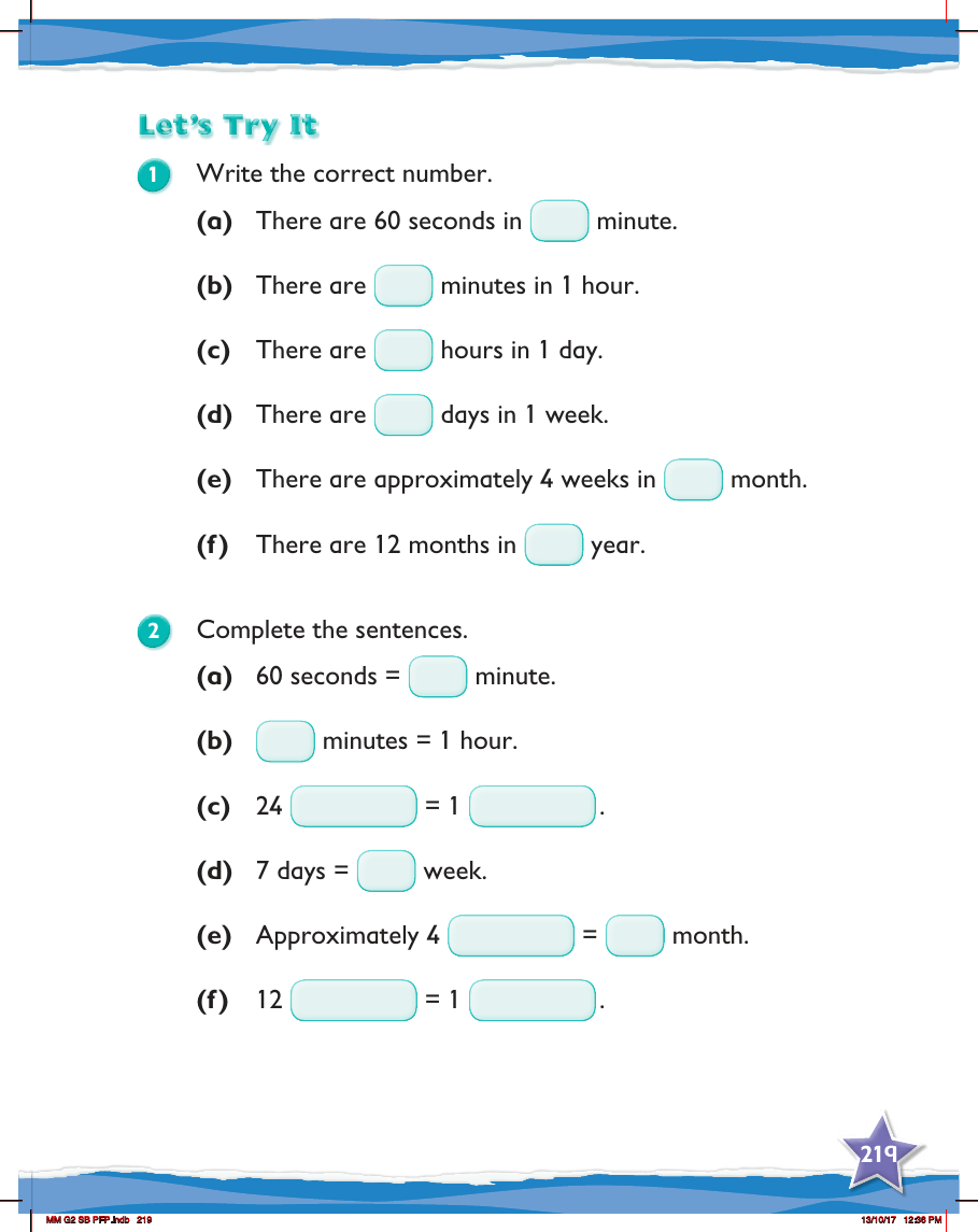 Max Maths, Year 2, Try it, The relationship between consecutive units of time