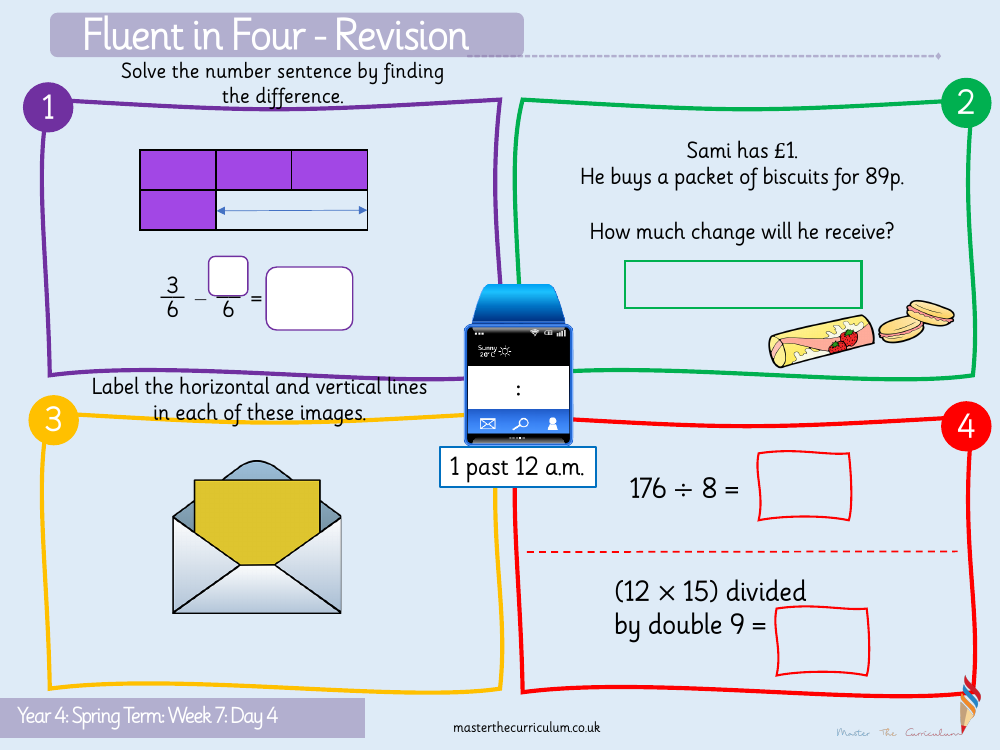 Fractions - Subtract 2 Fractions- Starter