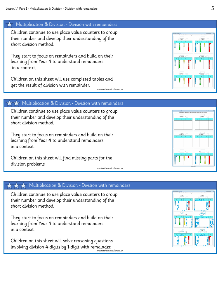 Multiplication and Division (2) - Division with remainders (1) - Worksheet