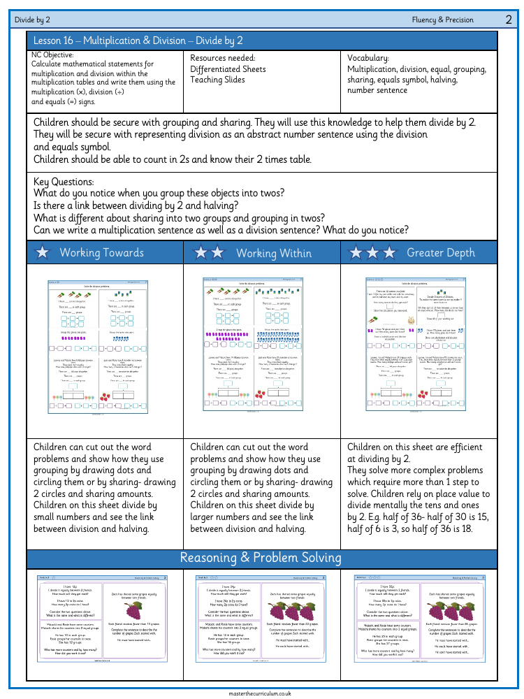 Multiplication and division - Divide by 2 - Worksheet