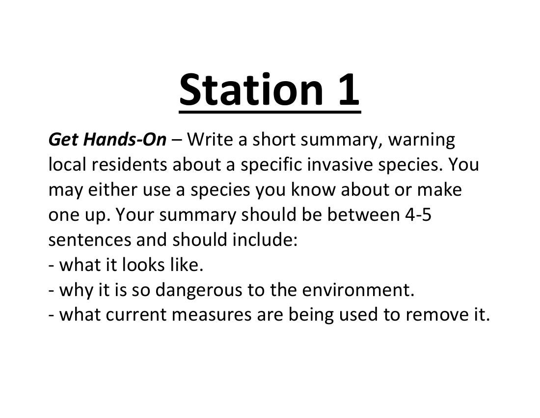 Biodiversity and Invasive Species - Lab Station Cards