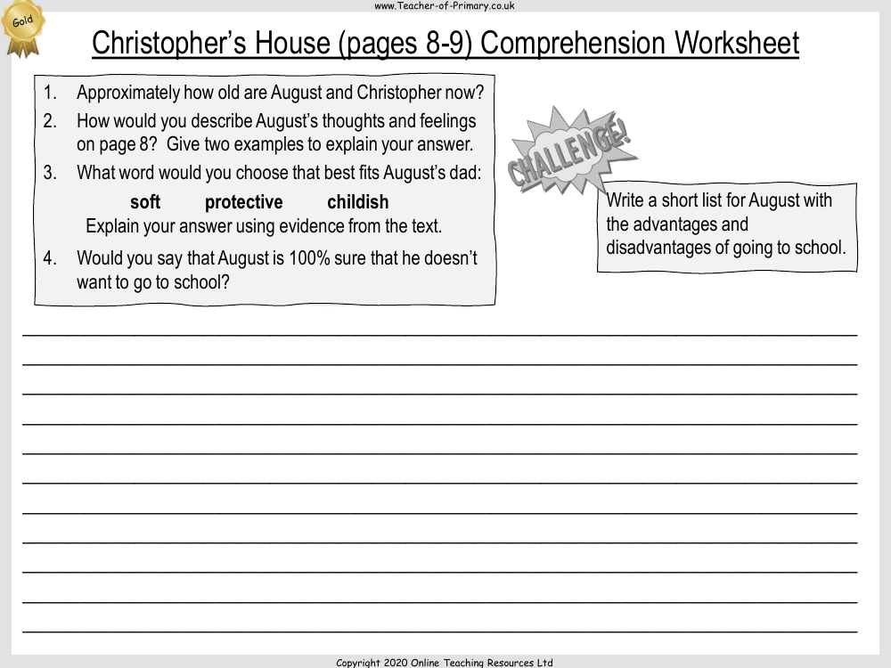 Wonder Lesson 6: Christopher's House - Comprehension Worksheet 3