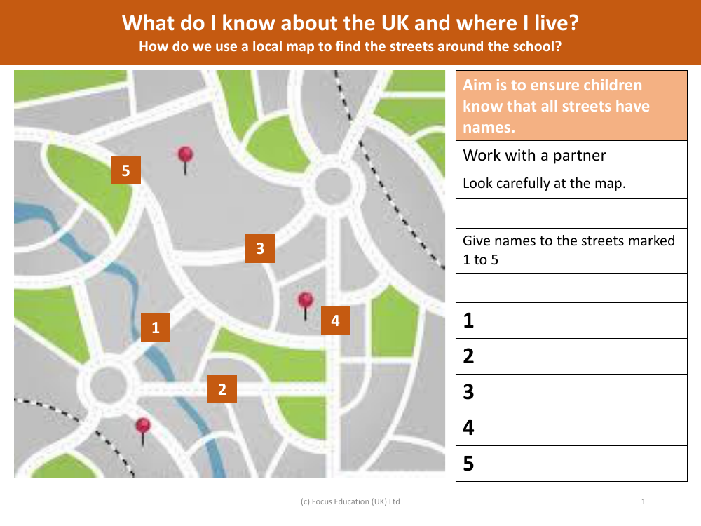 Name streets on a map - Worksheet