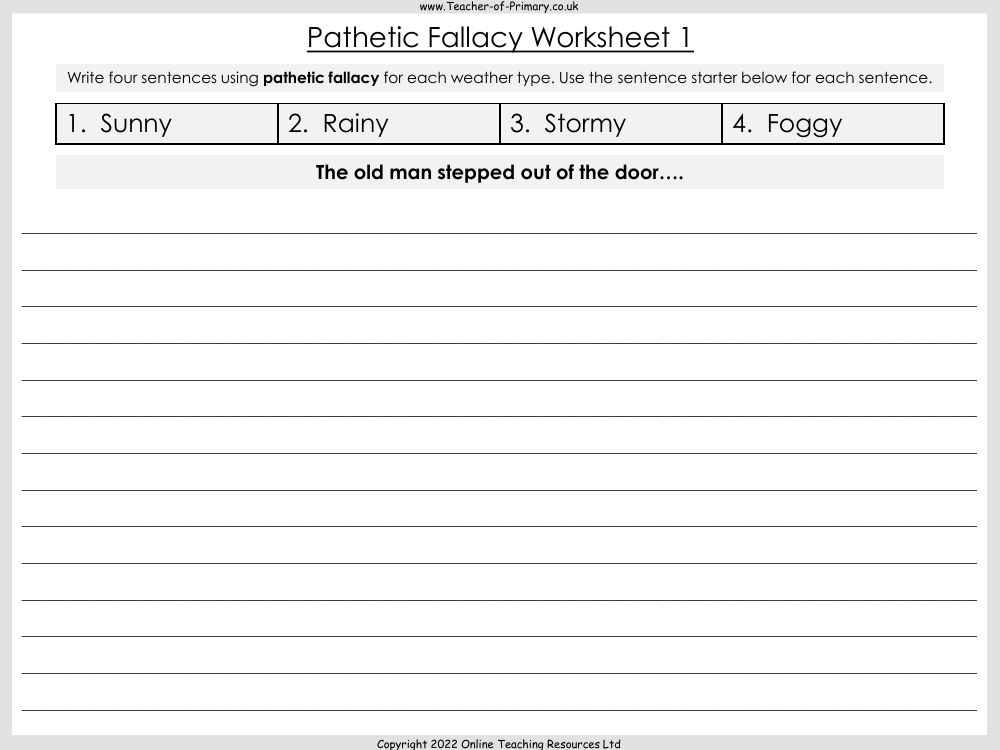 Introducing Pathetic Fallacy - Worksheet